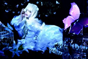 Rating: Safe Score: 0 Tags: 1girl blue_butterfly bug butterfly butterfly_hair_ornament butterfly_wings dress flower insect kirakishou one_eye_closed solo white_hair yellow_eyes User: admin