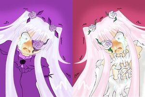 Rating: Safe Score: 0 Tags: 2girls ? barasuishou blindfold blush dress flower image kirakishou long_hair multiple_girls pair rose saliva tears white_hair white_rose User: admin