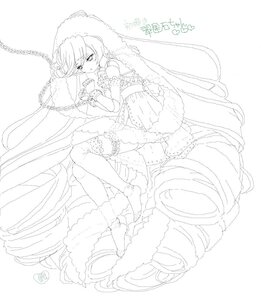 Rating: Safe Score: 0 Tags: 1girl chain chained cuffs frills image lineart long_hair monochrome solo striped suiseiseki thighhighs vertical-striped_legwear vertical_stripes User: admin