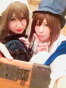 Rating: Safe Score: 0 Tags: 2girls 91076 bangs blonde_hair brown_hair closed_mouth green_eyes hat lips long_hair looking_at_viewer multiple_cosplay multiple_girls nail_polish photo short_hair smile tagme traditional_media User: admin