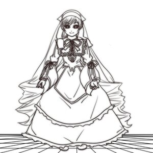 Rating: Safe Score: 0 Tags: 1girl apron blush dress frills full_body greyscale image long_hair long_sleeves looking_at_viewer monochrome ribbon simple_background smile solo standing suiseiseki very_long_hair User: admin