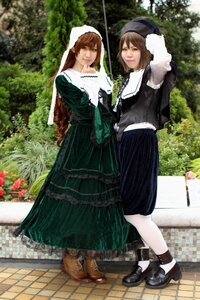 Rating: Safe Score: 0 Tags: 2girls brown_hair dress fence flower garden hat head_scarf long_hair multiple_cosplay multiple_girls outdoors photo siblings suiseiseki tagme tile_floor tiles twins white_legwear User: admin