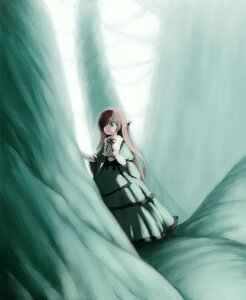 Rating: Safe Score: 0 Tags: 1girl brown_hair curtains dress forest green_dress green_eyes hair_over_one_eye image iseki_(kuroshura_no_tabiji) long_hair long_sleeves looking_at_viewer nature rozen_maiden solo suiseiseki tree User: admin