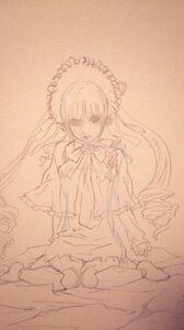 Rating: Safe Score: 0 Tags: 1girl bonnet boots bow bowtie dress frills full_body image long_hair long_sleeves looking_at_viewer monochrome shinku simple_background sitting solo twintails very_long_hair User: admin