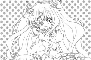 Rating: Safe Score: 0 Tags: 1girl dress eyepatch flower frills greyscale hair_flower hair_ornament image kirakishou lineart long_hair monochrome open_mouth rose smile solo User: admin