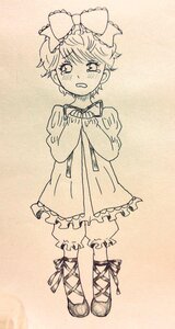 Rating: Safe Score: 0 Tags: 1girl auto_tagged bloomers blush bow crying crying_with_eyes_open dress full_body hair_bow hinaichigo image looking_at_viewer monochrome open_mouth short_hair solo standing tears underwear User: admin