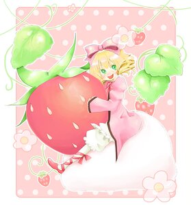Rating: Safe Score: 0 Tags: 1girl blonde_hair bloomers bow dress flower food fruit green_eyes hair_bow heart hina_ichigo hinaichigo image leaf minigirl object_namesake pantyhose pink_bow plant polka_dot polka_dot_background short_hair smile solo strawberry striped vertical_stripes white_legwear User: admin