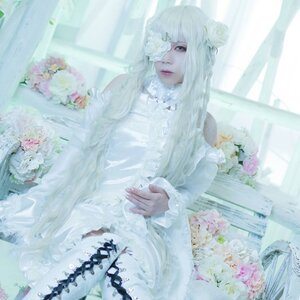 Rating: Safe Score: 0 Tags: 1girl bangs closed_mouth dress flower frills hair_flower hair_ornament kirakishou lips long_hair long_sleeves looking_at_viewer sitting solo white_dress white_flower white_hair white_rose white_theme User: admin