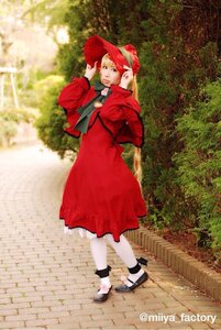 Rating: Safe Score: 0 Tags: 1girl black_footwear blonde_hair dress hat long_sleeves outdoors red_coat red_dress shinku solo standing white_legwear User: admin
