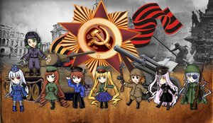 Rating: Safe Score: 0 Tags: 6+girls blonde_hair blue_eyes brown_hair green_eyes gun hat helmet image long_hair military military_uniform multiple multiple_girls pantyhose rifle silver_hair tagme uniform weapon User: admin