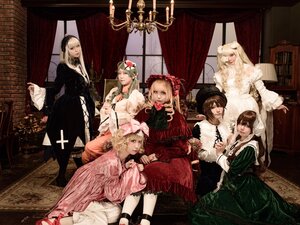 Rating: Safe Score: 0 Tags: 6+girls blonde_hair book bow closed_eyes curtains dress hair_ornament hat indoors long_hair long_sleeves maid multiple_cosplay multiple_girls sitting tagme window User: admin