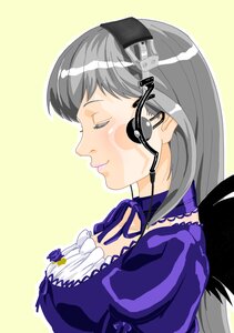 Rating: Safe Score: 0 Tags: 1girl dress flower grey_hair hair_ornament image long_hair long_sleeves one_eye_closed puffy_sleeves ribbon rose silver_hair simple_background smile solo suigintou upper_body wings yellow_background User: admin