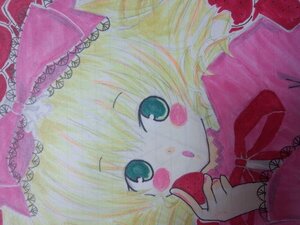 Rating: Safe Score: 0 Tags: 1girl apple blonde_hair food fruit hina_ichigo hinaichigo holding holding_food holding_fruit image looking_at_viewer pink_bow solo strawberry User: admin