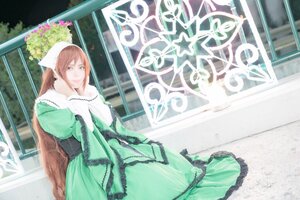 Rating: Safe Score: 0 Tags: 1girl bangs brown_hair dress green_dress green_eyes heterochromia long_hair long_sleeves puffy_sleeves solo suiseiseki window User: admin