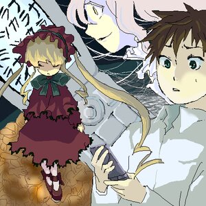 Rating: Safe Score: 0 Tags: 1boy 1girl blonde_hair bonnet brown_hair dress green_eyes long_hair long_sleeves multiple_boys red_dress ribbon shinku silver_hair User: admin