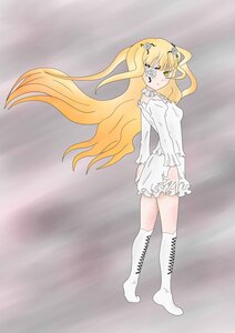 Rating: Safe Score: 0 Tags: 1girl bare_shoulders blonde_hair boots detached_sleeves dress eyepatch full_body green_eyes hair_ornament image kirakishou long_hair looking_at_viewer solo white_dress User: admin