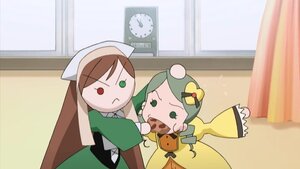 Rating: Safe Score: 0 Tags: brown_hair doll dress food green_eyes hat head_scarf image kanaria long_hair multiple_girls pair suiseiseki window User: admin