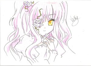 Rating: Safe Score: 0 Tags: 1girl bangs choker closed_mouth eyebrows_visible_through_hair flower image kaname_madoka kirakishou long_hair long_sleeves looking_at_viewer photo pink_hair signature simple_background smile solo traditional_media ultimate_madoka upper_body white_background yellow_eyes User: admin