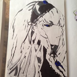 Rating: Safe Score: 0 Tags: 1girl auto_tagged blue_eyes blue_flower blue_rose flower image rose solo spot_color suigintou traditional_media User: admin