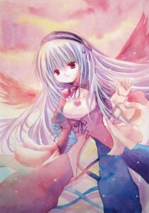 Rating: Safe Score: 0 Tags: 1girl auto_tagged black_ribbon cowboy_shot dress frills hairband image long_hair long_sleeves looking_at_viewer red_eyes ribbon solo suigintou traditional_media very_long_hair wings User: admin