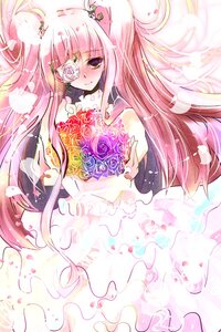 Rating: Safe Score: 0 Tags: 1girl blush bouquet dress eyepatch flower hair_flower hair_ornament image kirakishou long_hair pink_hair rose smile solo two_side_up very_long_hair wedding_dress white_rose yellow_eyes User: admin