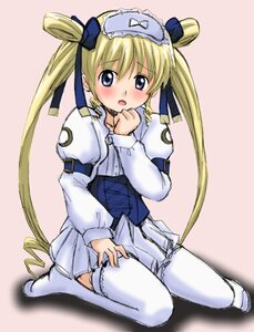 Rating: Safe Score: 0 Tags: 1girl blonde_hair blue_eyes blush image long_hair long_sleeves shinku sitting skirt solo thighhighs twintails wariza white_legwear zettai_ryouiki User: admin