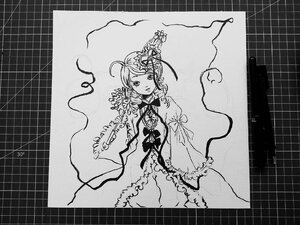 Rating: Safe Score: 0 Tags: 1girl cloud dress flower frills greyscale hair_ornament image kanaria long_sleeves monochrome ribbon solo User: admin