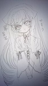 Rating: Safe Score: 0 Tags: 1girl braid dress eyebrows_visible_through_hair image long_hair long_sleeves looking_at_viewer monochrome ribbon solo suiseiseki traditional_media twin_braids very_long_hair User: admin