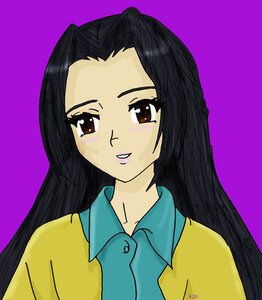 Rating: Safe Score: 0 Tags: 1girl black_hair blue_shirt blush brown_eyes collared_shirt human image kakizaki_megu long_hair looking_at_viewer pajamas purple_background shirt simple_background solo upper_body wing_collar yellow_shirt User: admin