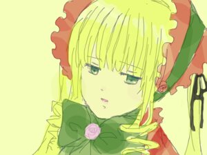 Rating: Safe Score: 0 Tags: 1girl bangs blonde_hair bow dress flower green_eyes green_hair image long_hair rose shinku simple_background solo yellow_background User: admin