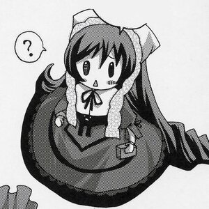 Rating: Safe Score: 0 Tags: 1girl ? black_dress dress full_body greyscale halftone halftone_background image long_hair monochrome neck_ribbon polka_dot polka_dot_background ribbon solo spoken_question_mark suiseiseki very_long_hair User: admin