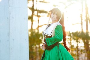 Rating: Safe Score: 0 Tags: 1boy blonde_hair blurry depth_of_field dress green_dress long_hair long_sleeves looking_at_viewer ponytail solo suiseiseki User: admin