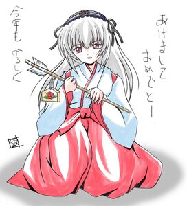 Rating: Safe Score: 0 Tags: 1girl akeome arrow_(projectile) blush flower full_body hairband hakama hakama_skirt hamaya happy_new_year holding image imai_kazunari japanese_clothes kotoyoro long_hair long_sleeves looking_at_viewer miko new_year open_mouth overexposure pink_eyes red_eyes red_hakama rozen_maiden simple_background sitting skirt solo suigintou traditional_media white_background wide_sleeves User: admin