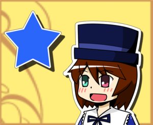 Rating: Safe Score: 0 Tags: 1girl :d blue_headwear blush blush_stickers brown_hair hat heterochromia image open_mouth red_eyes short_hair smile solo souseiseki star_(symbol) suiseiseki top_hat User: admin