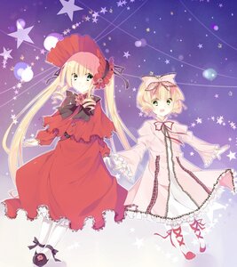 Rating: Safe Score: 0 Tags: 2girls blonde_hair bonnet bow dress green_eyes hina_ichigo hinaichigo image long_hair long_sleeves multiple_girls open_mouth pair pantyhose pink_bow ribbon shinku siblings smile star_(symbol) starry_background twins twintails very_long_hair white_legwear User: admin