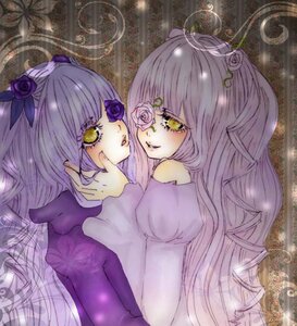 Rating: Safe Score: 0 Tags: 2girls barasuishou blunt_bangs dress eyepatch flower hand_on_another's_face image kirakishou long_hair multiple_girls pair rose silver_hair yellow_eyes User: admin
