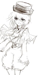 Rating: Safe Score: 0 Tags: 1girl dress greyscale hat image long_sleeves looking_at_viewer monochrome short_hair sketch smile solo souseiseki white_background User: admin
