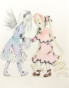 Rating: Safe Score: 0 Tags: 2girls blonde_hair blue_eyes boots dress flower image long_hair long_sleeves multiple_girls pair shinku sisters suigintou very_long_hair wings User: admin