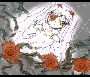 Rating: Safe Score: 0 Tags: 1girl bare_shoulders black_border bridal_veil dress expressionless flower green_eyes image kirakishou letterboxed long_hair long_sleeves looking_at_viewer oekaki pink_hair red_flower red_rose rose solo veil User: admin