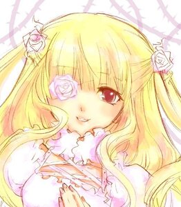 Rating: Safe Score: 0 Tags: 1girl blonde_hair dress flower hair_ornament image kirakishou long_hair looking_at_viewer pink_flower pink_rose red_eyes rose smile solo upper_body User: admin