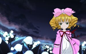 Rating: Safe Score: 0 Tags: 1girl blonde_hair bow cloud dress drill_hair flower green_eyes hina_ichigo hinaichigo image long_sleeves night night_sky outdoors pink_bow pink_dress short_hair sky solo User: admin