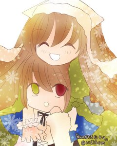 Rating: Safe Score: 0 Tags: 2girls brown_hair closed_eyes green_eyes head_scarf image long_hair multiple_girls pair red_eyes rib3bcm siblings sisters smile souseiseki suiseiseki twins User: admin