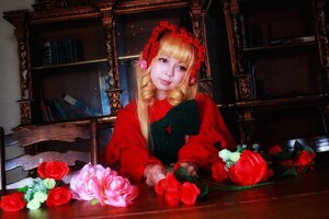 Rating: Safe Score: 0 Tags: 1girl bangs blonde_hair bookshelf bouquet dress drill_hair flower gothic_lolita lips lolita_fashion long_hair looking_at_viewer pink_flower pink_rose red_flower red_rose rose shinku solo vase white_rose User: admin
