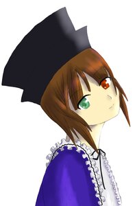Rating: Safe Score: 0 Tags: 1girl bangs black_headwear brown_hair closed_mouth dress frills green_eyes hat heterochromia image long_sleeves looking_at_viewer red_eyes simple_background smile solo souseiseki upper_body white_background User: admin