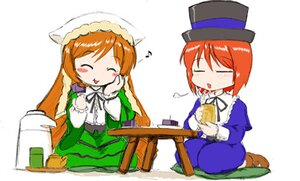 Rating: Safe Score: 0 Tags: closed_eyes dress eating hat image long_sleeves multiple_girls pair seiza short_hair siblings sisters sitting souseiseki suiseiseki table top_hat User: admin