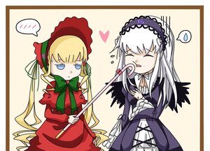 Rating: Safe Score: 0 Tags: 2girls black_wings blonde_hair blush_stickers bonnet bow closed_eyes dress flower hairband heart image long_hair long_sleeves multiple_girls pair rose shinku silver_hair spoken_heart suigintou twintails wings User: admin