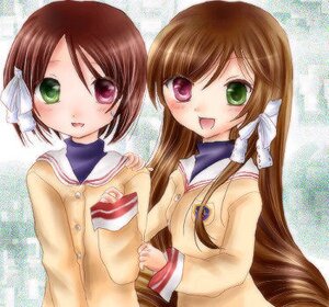 Rating: Safe Score: 0 Tags: 2girls brown_hair green_eyes heterochromia image long_hair long_sleeves multiple_girls open_mouth pair red_eyes school_uniform short_hair siblings sisters smile souseiseki suiseiseki twins very_long_hair User: admin