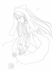 Rating: Safe Score: 0 Tags: 1girl dress flower image long_hair long_sleeves monochrome rose solo striped suiseiseki vertical-striped_dress vertical_stripes white_rose User: admin