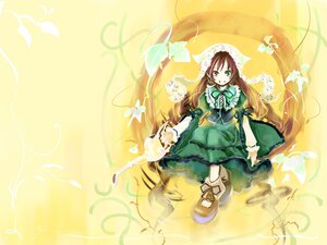 Rating: Safe Score: 0 Tags: 1girl brown_hair dress frilled_shirt_collar frills full_body green_dress green_eyes heterochromia highres image long_hair long_sleeves looking_at_viewer red_eyes rozen_maiden simple_background solo suiseiseki ushiki_yoshitaka very_long_hair yellow_background User: admin