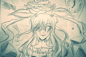 Rating: Safe Score: 0 Tags: 1girl hair_between_eyes image jewelry kirakishou long_hair monochrome photo sketch smile solo traditional_media User: admin